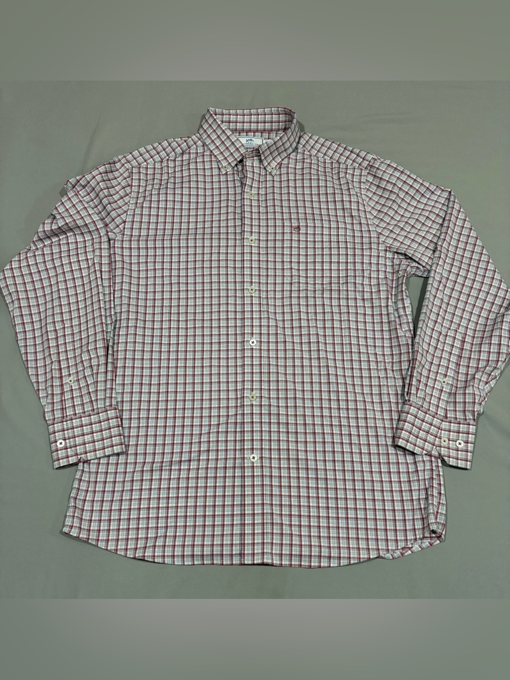 Southern Tide Men's Long-Sleeve Plaid Button-Down Shirt - White & Red medium